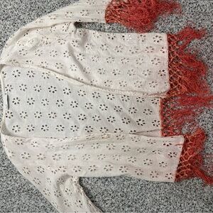 Cream Crochet Cardigan with Fringe